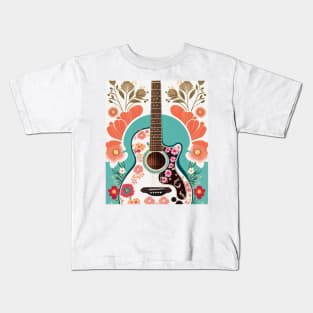 White Floral Guitar by Music Genius Art Kids T-Shirt